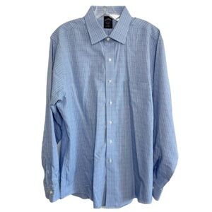 Brooks Brothers Blue Plaid Dress Shirt L/Sleeve Button Front 16 34/35 Non-Iron